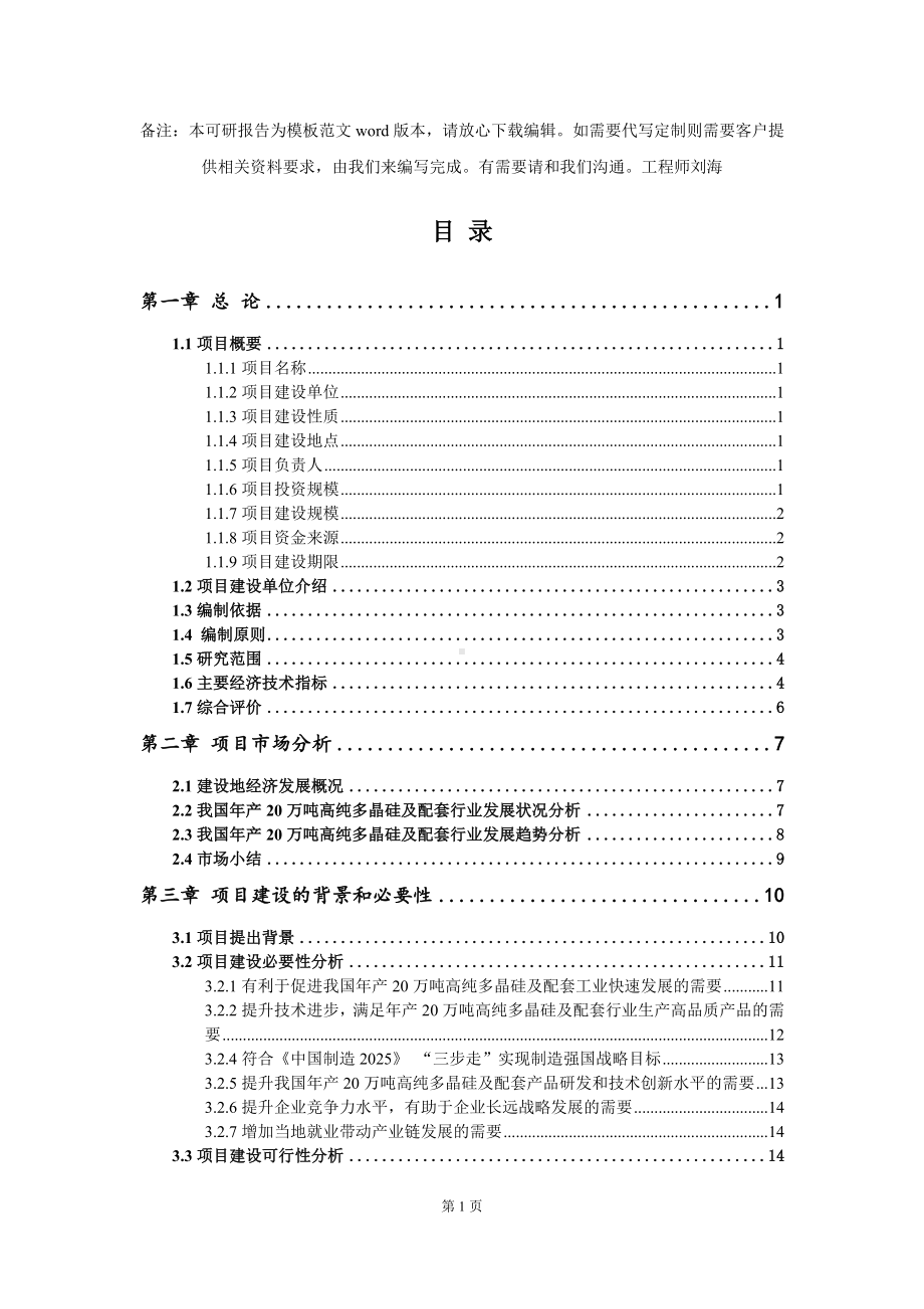 年产20万吨高纯多晶硅及配套项目可行性研究报告模板-备案审批.doc_第2页