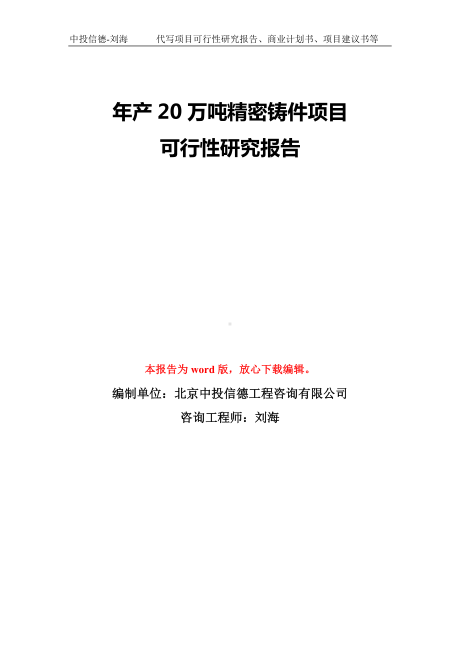 年产20万吨精密铸件项目可行性研究报告模板-备案审批.doc_第1页