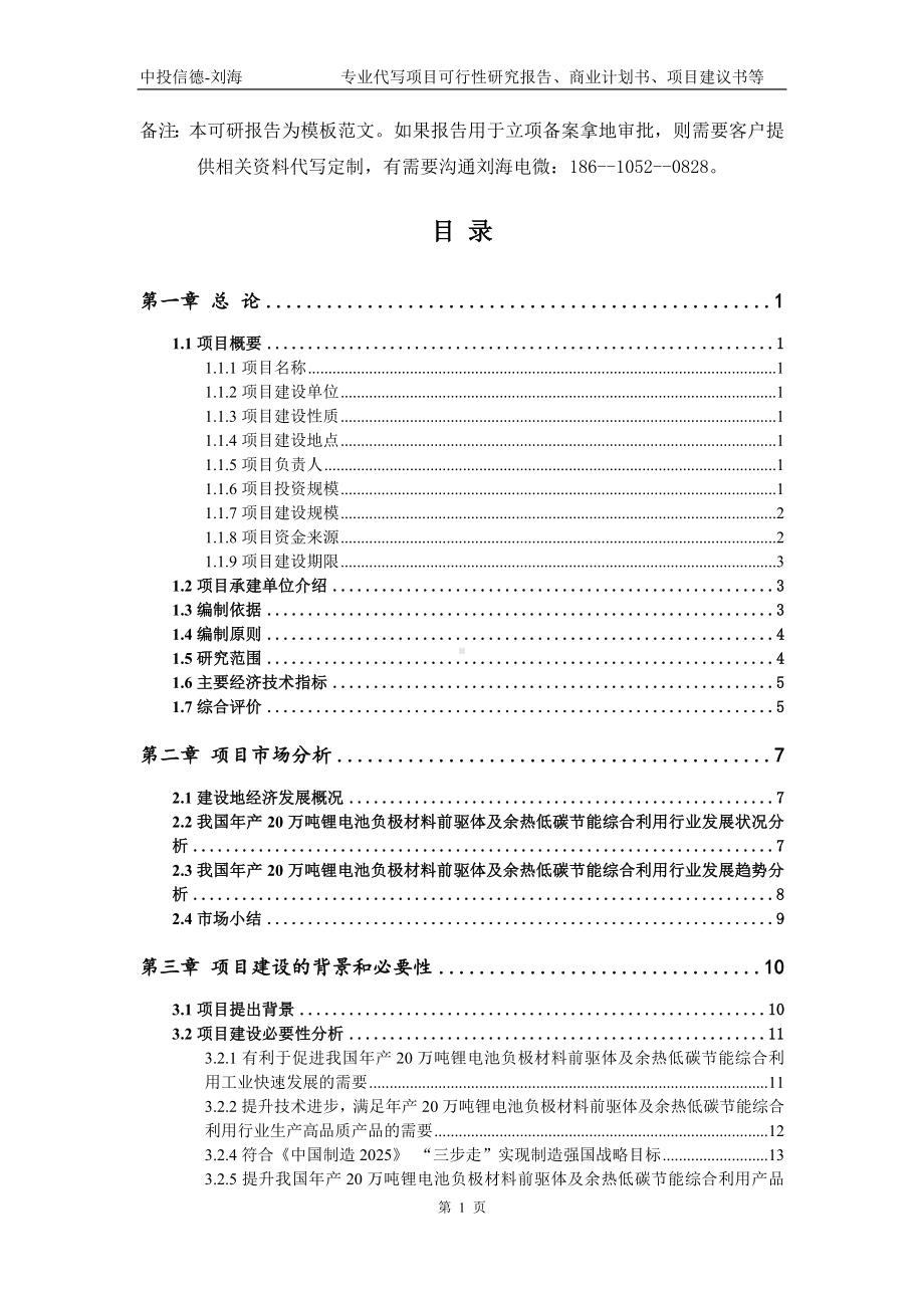 年产20万吨锂电池负极材料前驱体及余热低碳节能综合利用项目可行性研究报告模板.doc_第2页