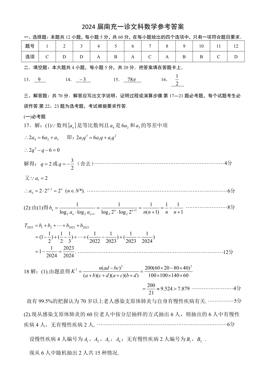 2024年1月四川南充高三一诊 试卷及答案 全科合集.rar