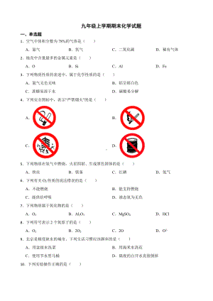 北京市顺义区2023年九年级上学期期末化学试题附答案.docx