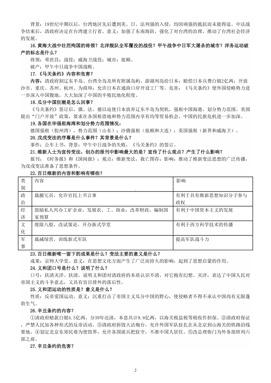 初中历史部编版八年级上册期末必考问答式知识点（共54条）.doc_第2页