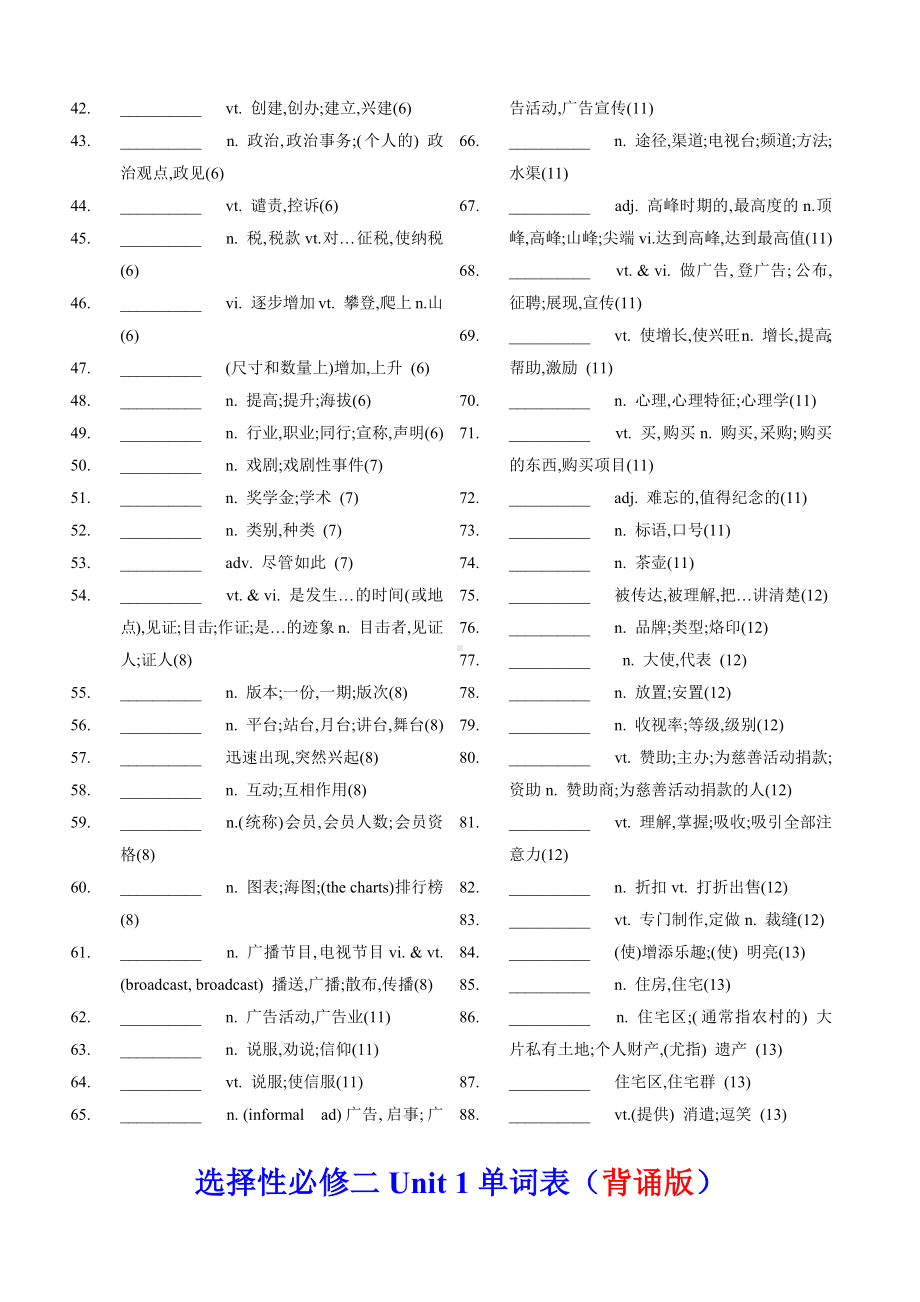 Unit 1-4 单词背诵+默写学案-2023新牛津译林版（2020）《高中英语》选择性必修第二册.docx_第2页