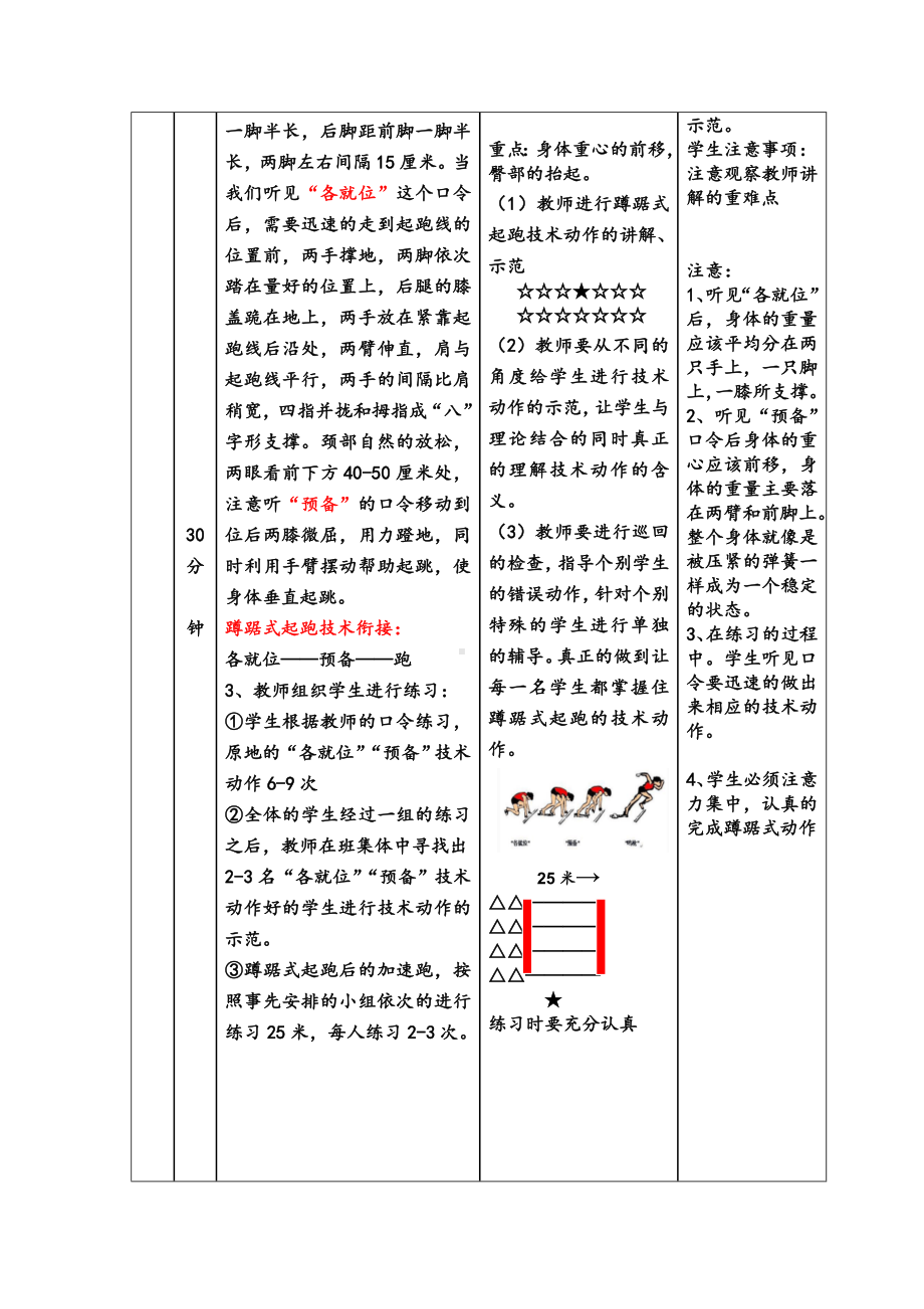 蹲踞式起跑室外实践课 教案-2024新人教版《高中体育与健康》必修第一册.docx_第3页