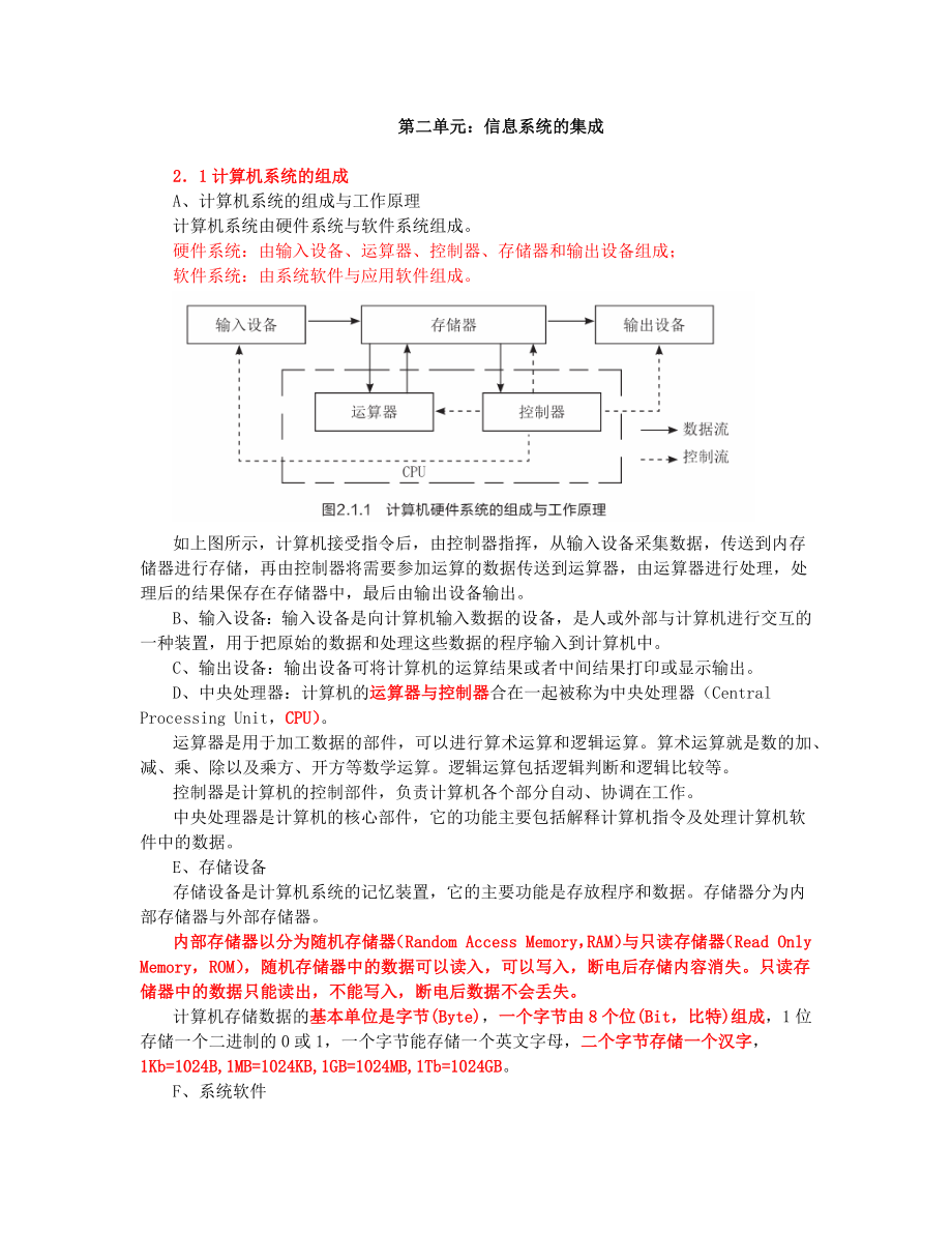 2024新教科版（2019）《高中信息技术》必修第二册 第二单元信息系统的集成　知识点.docx_第1页