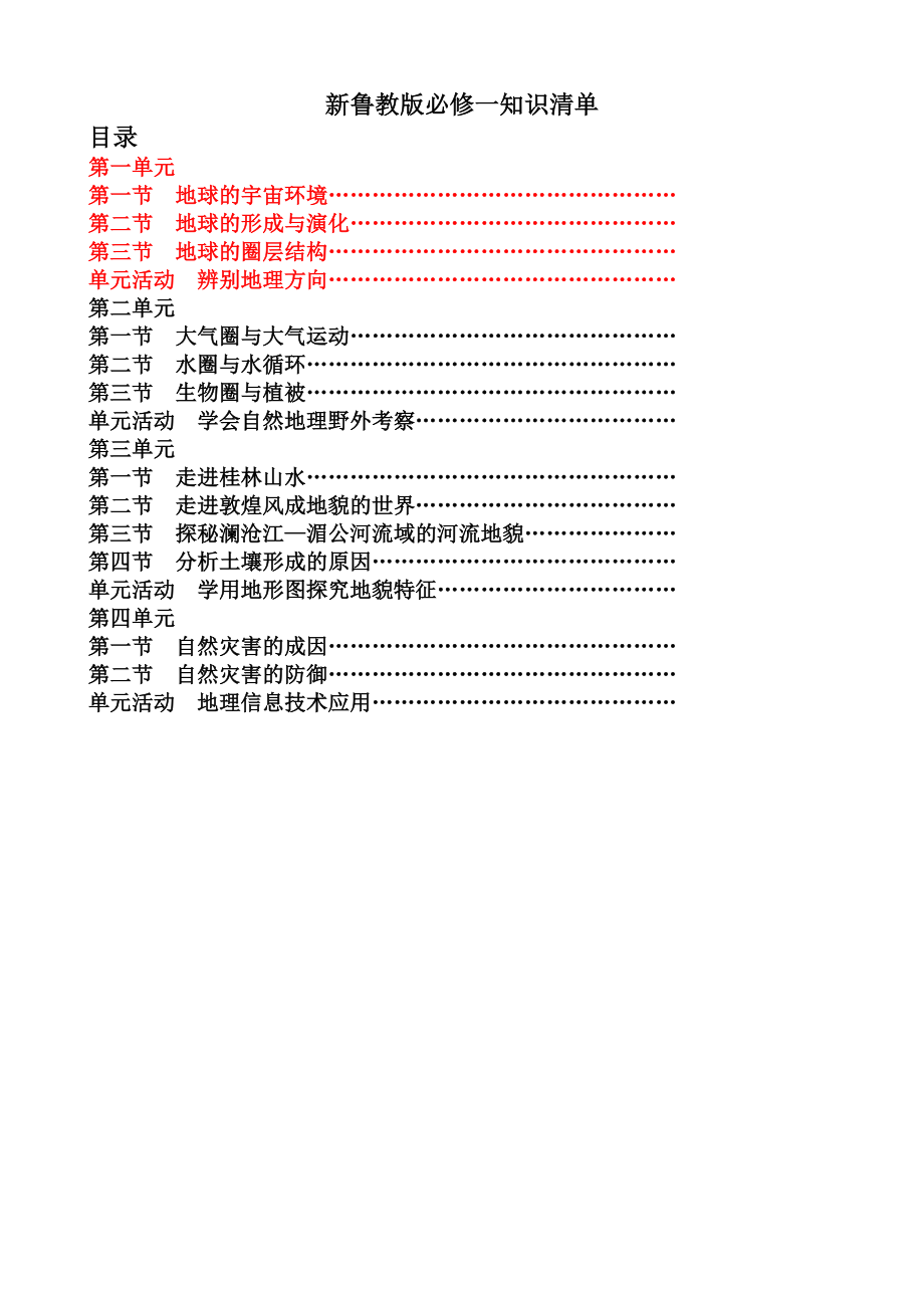 2024新鲁教版（2019）《高中地理》必修第一册 单元知识点大总结(4)份（全册打包）.rar