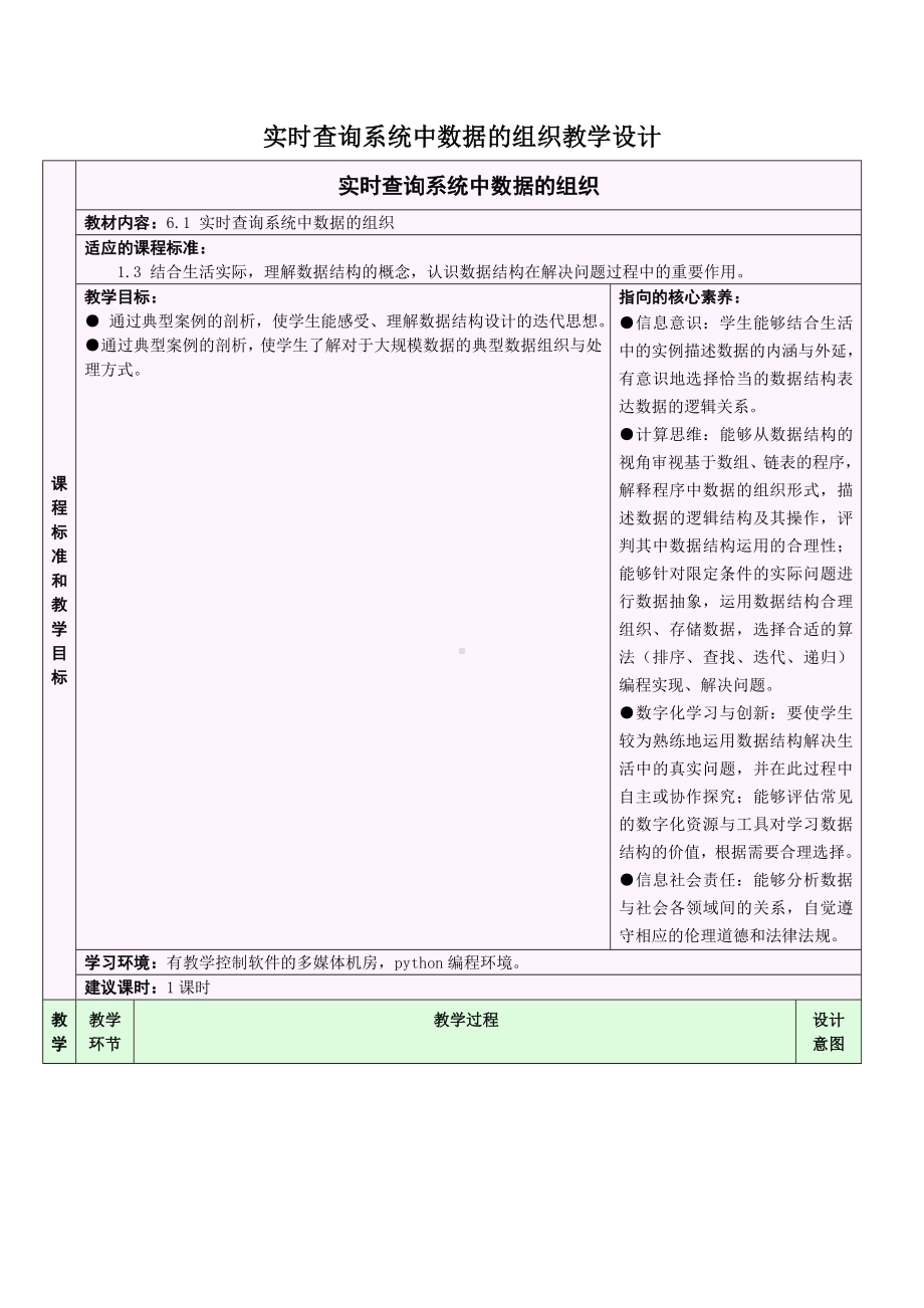 6.1 实时查询系统中数据的组织 教学设计-2024新浙教版（2019）《高中信息技术》选修第一册.doc_第1页