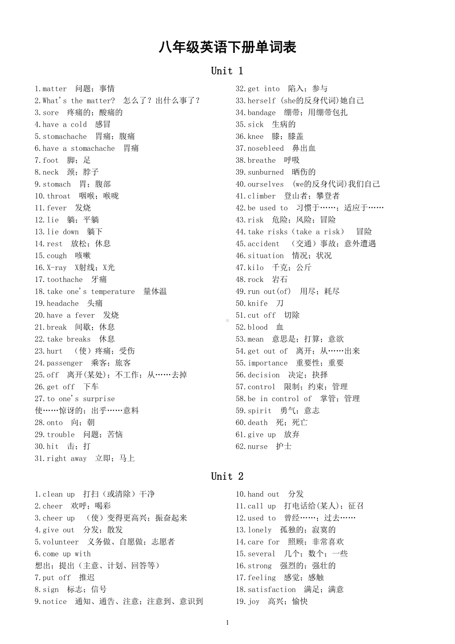 初中英语人教新目标八年级下册全册单词表（分单元编排）.doc_第1页