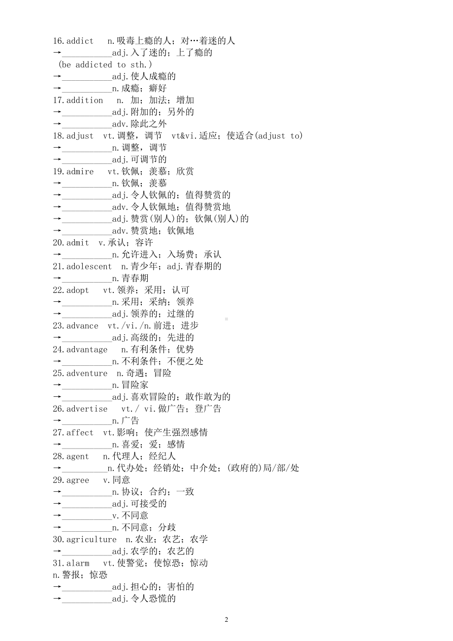 高中英语2024届高考词形变化练习(A部)（附参考答案）.doc_第2页