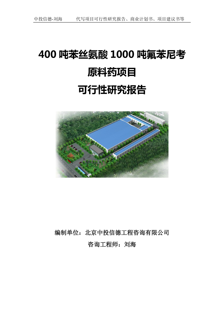 400吨苯丝氨酸1000吨氟苯尼考原料药项目可行性研究报告写作模板-备案拿地.doc_第1页