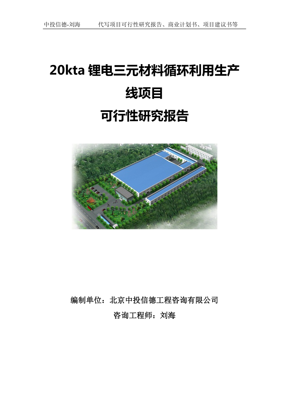 20kta锂电三元材料循环利用生产线项目可行性研究报告写作模板-备案拿地.doc_第1页