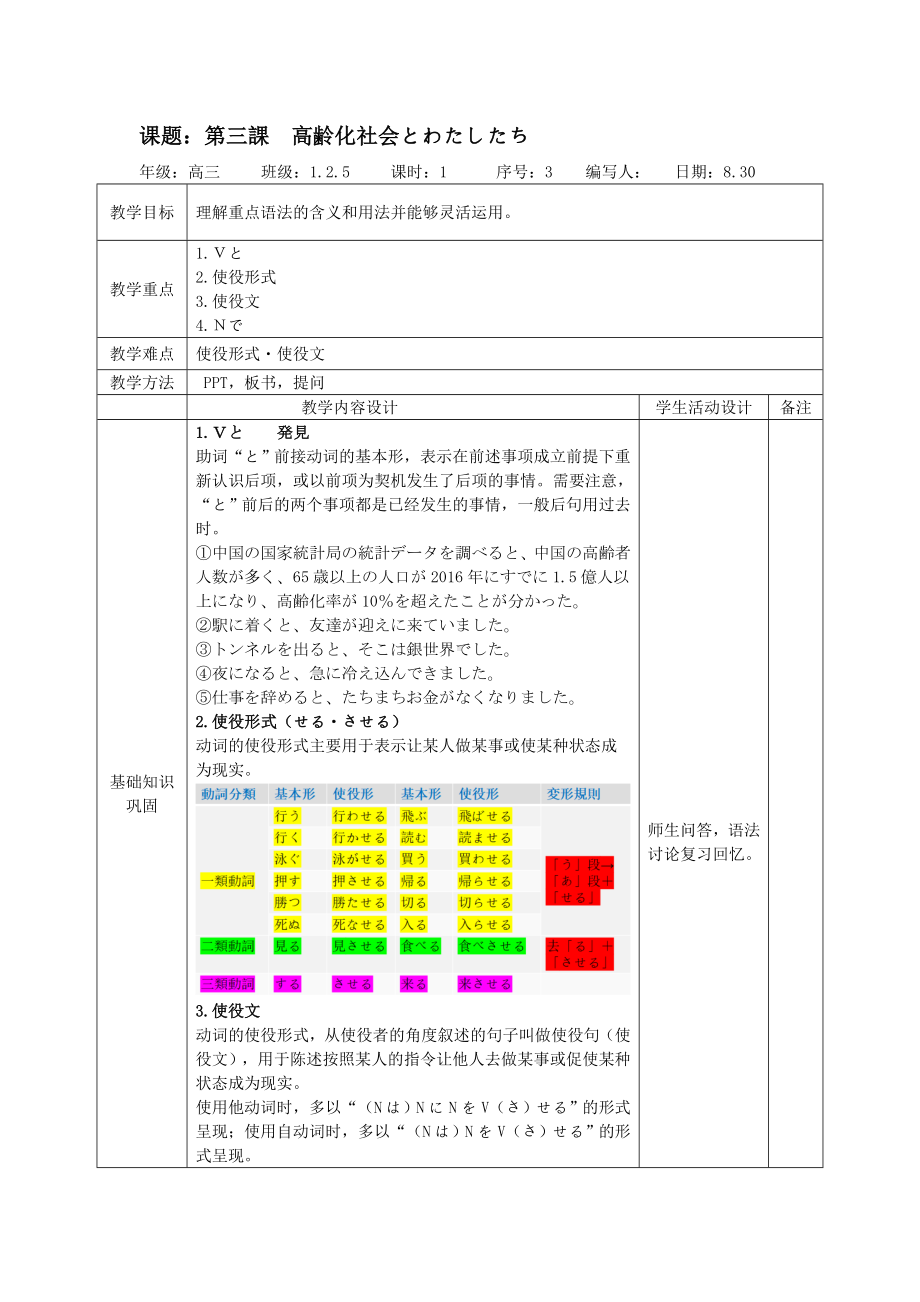 2023新人教版《高中日语》选择性必修第一册第3课文法 教案.docx_第1页