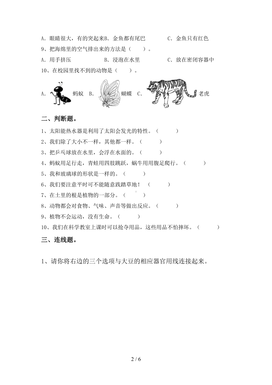 2023新湘科版一年级上册《科学》期中测试卷及答案 .doc_第2页