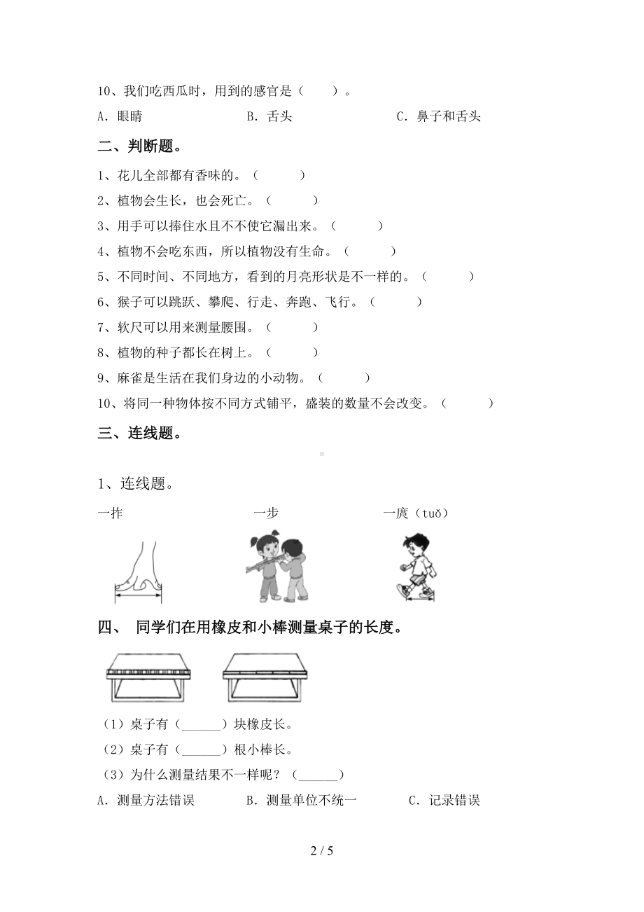 2023新湘科版一年级上册《科学》期末复习及答案.doc_第2页