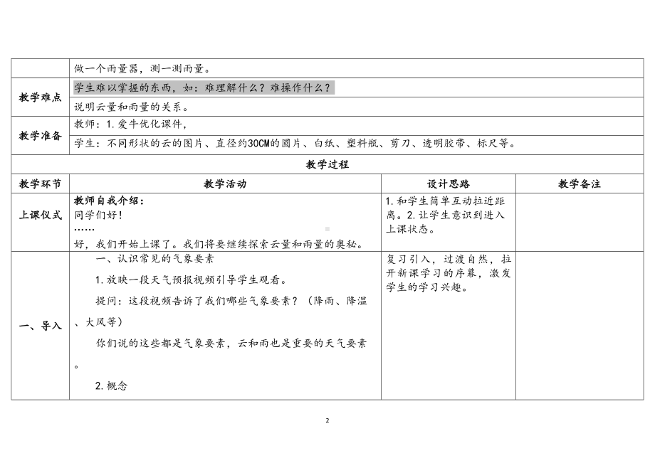 5.17云量和雨量 表格式教案（含课堂练习和反思）-2024新苏教版三年级下册《科学》.docx_第2页