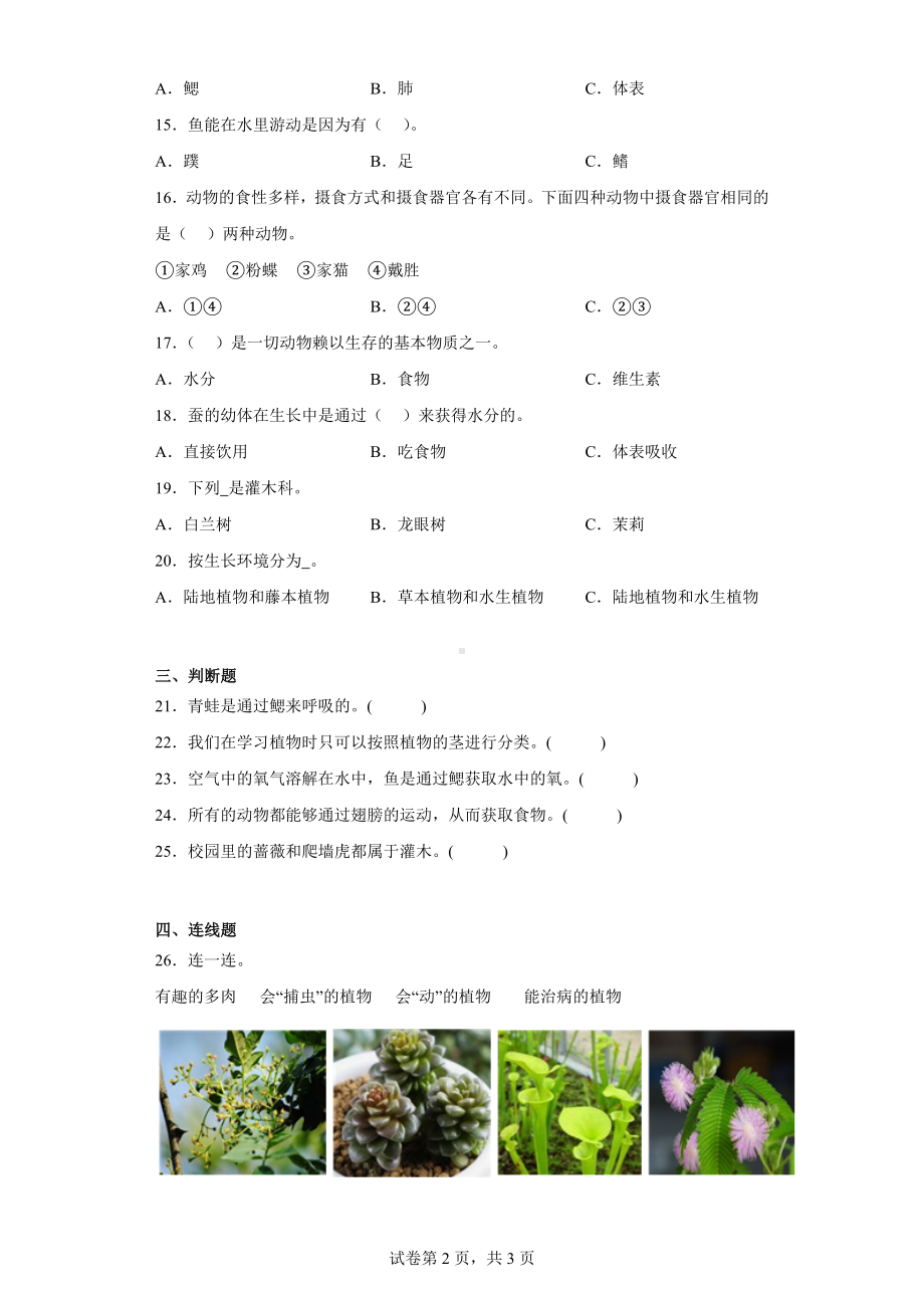 2024新粤教粤科版四年级下册《科学》期中训练题（1-2单元）（含答案）.docx_第2页