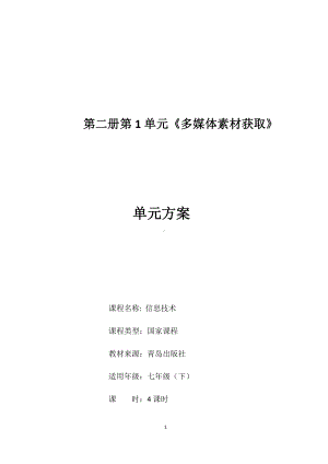 2024新青岛版（2019）七年级下册《信息技术》第一单元多媒体素材获取 方案.docx