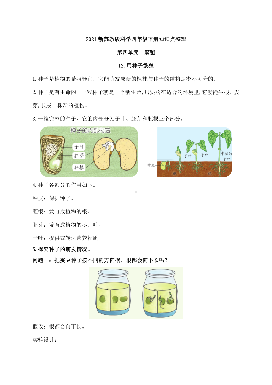 2024新苏教版四年级下册《科学》第四单元《繁殖》知识点整理.docx_第1页