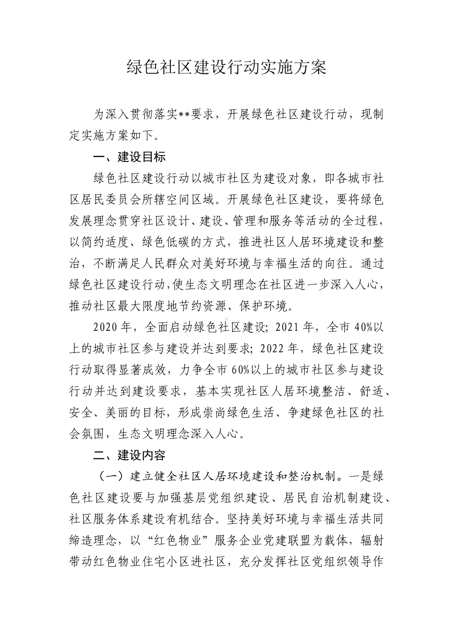 绿色社区建设行动实施方案.docx_第1页