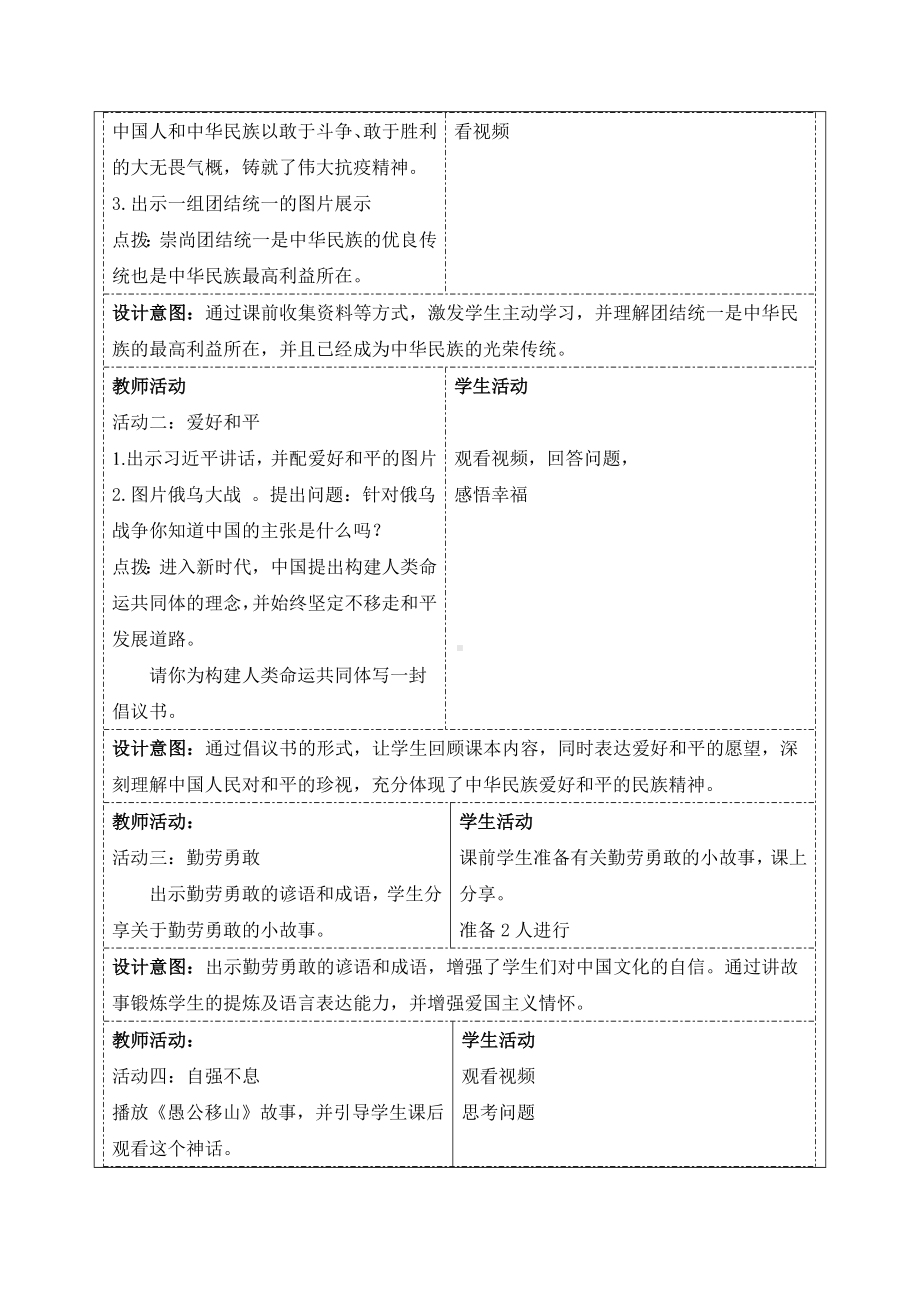 第三课 中华民族精神 表格式教案--《中华民族大团结》全一册.docx_第3页