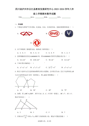 四川省泸州市合江县教育发展研究中心2023-2024学年八年级上学期期末数学试题.pdf