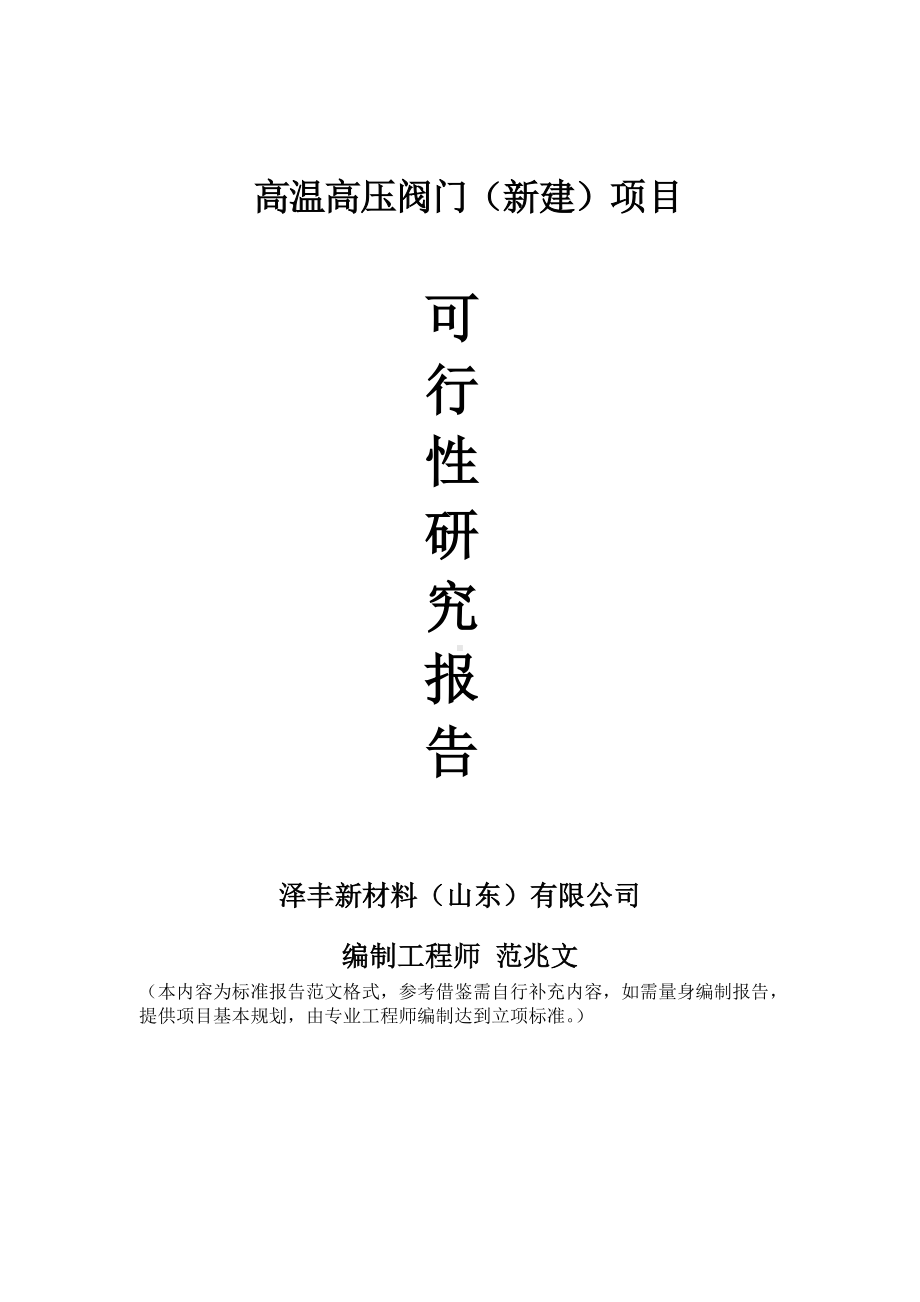 高温高压阀门建议书可行性研究报告备案可修改案例模板.doc_第1页