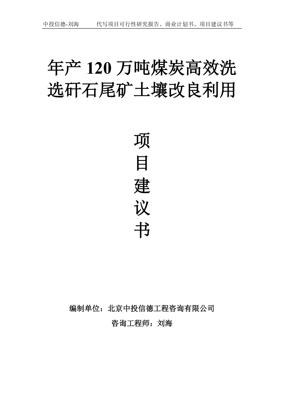 年产120万吨煤炭高效洗选矸石尾矿土壤改良利用项目建议书-写作模板.doc_第1页