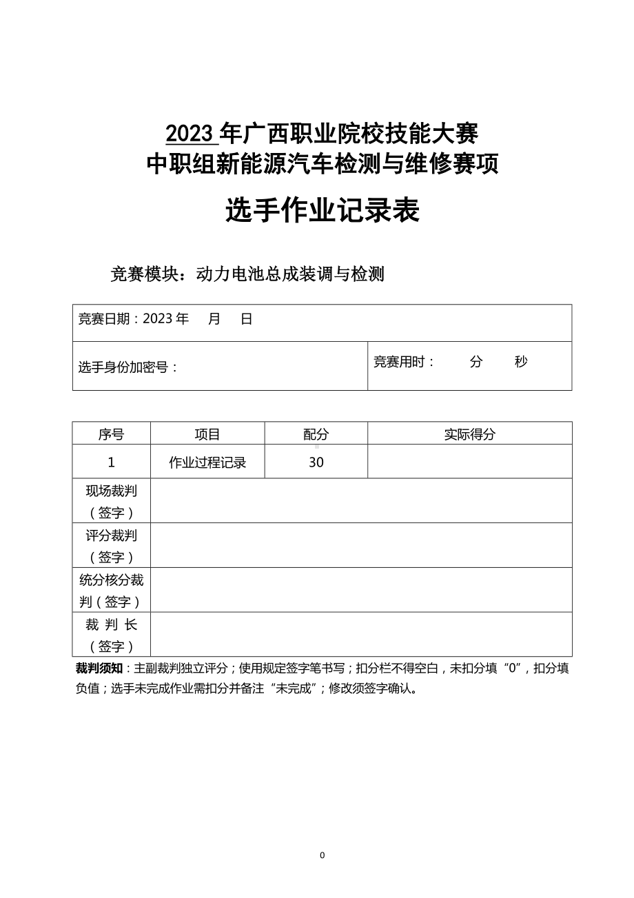 职业院校技能大赛高职组《电子商务技能》赛项样题作业表动力电池装调与检测记录表（区赛）.docx_第1页