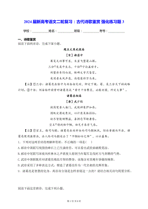 2024届新高考语文二轮复习：古代诗歌鉴赏 强化练习题3（含答案解析）.docx