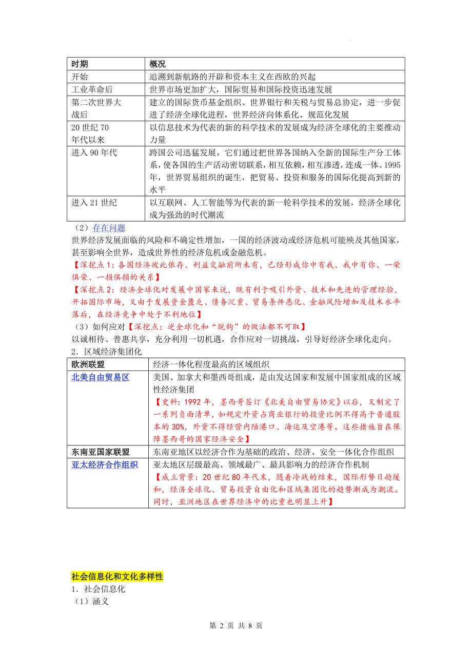 统编版高中历史必修中外历史纲要下 第九单元 当代世界发展的特点与主要趋势 知识点清单.docx_第2页