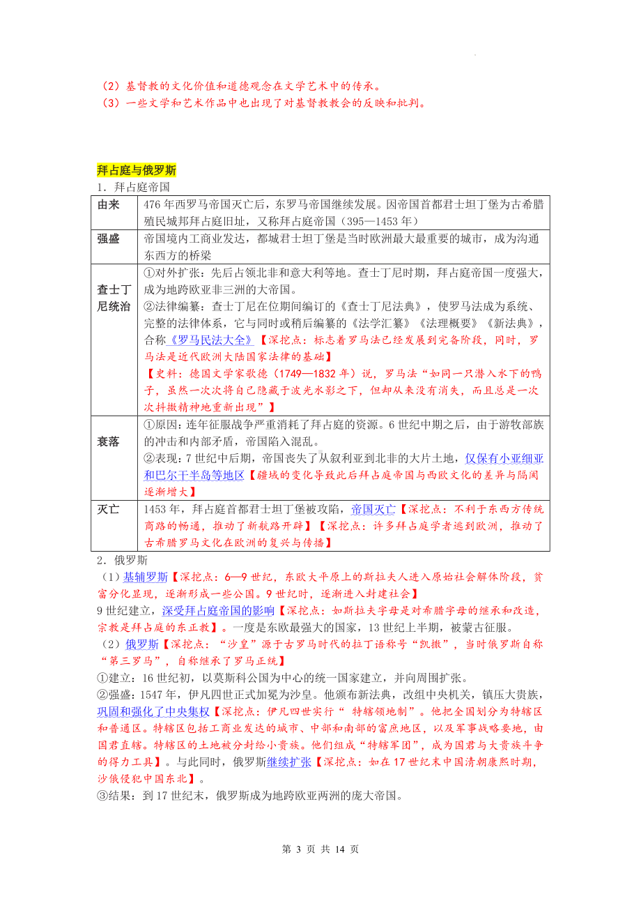 统编版高中历史必修中外历史纲要下 第二单元 中古时期的世界 知识点清单.docx_第3页