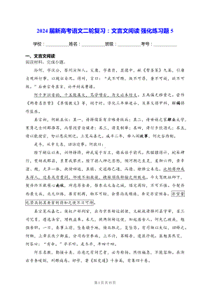 2024届新高考语文二轮复习：文言文阅读 强化练习题5（含答案解析）.docx