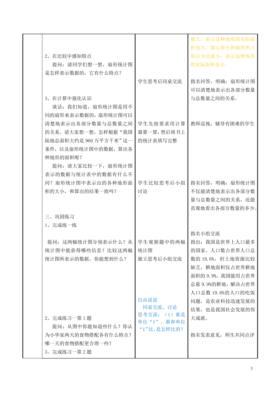 苏教版六年级下册数学第一单元《扇形统计图》单元分析及全部教案+每课作业设计.doc_第3页