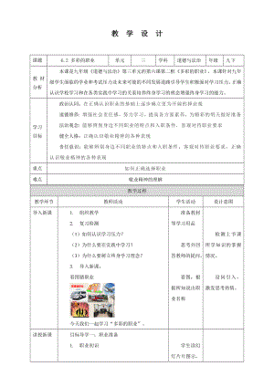 部编版九年级下册道德与法治6.2《多彩的职业》教案.docx