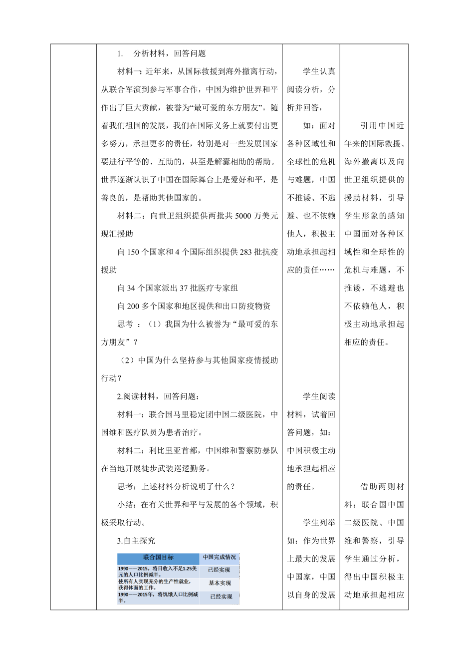 部编版九年级下册道德与法治第二单元《世界舞台上的中国》全部教案.docx_第2页