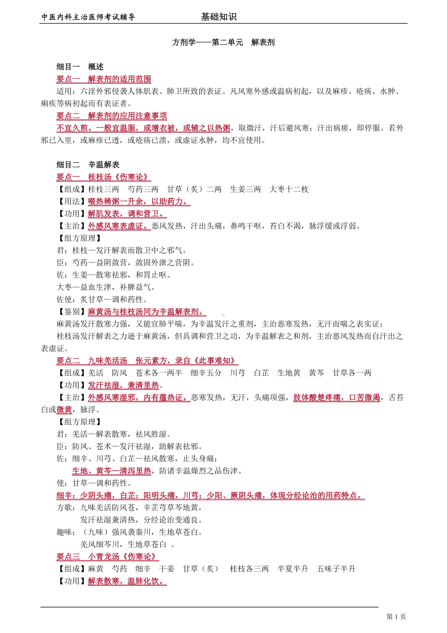 中医内科主治医师资格笔试基础知识考点解析 (38)：解表剂.doc_第1页