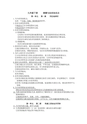 2023-2024学年最新部编版版九年级下册《道德与法治》知识点归纳复习.doc