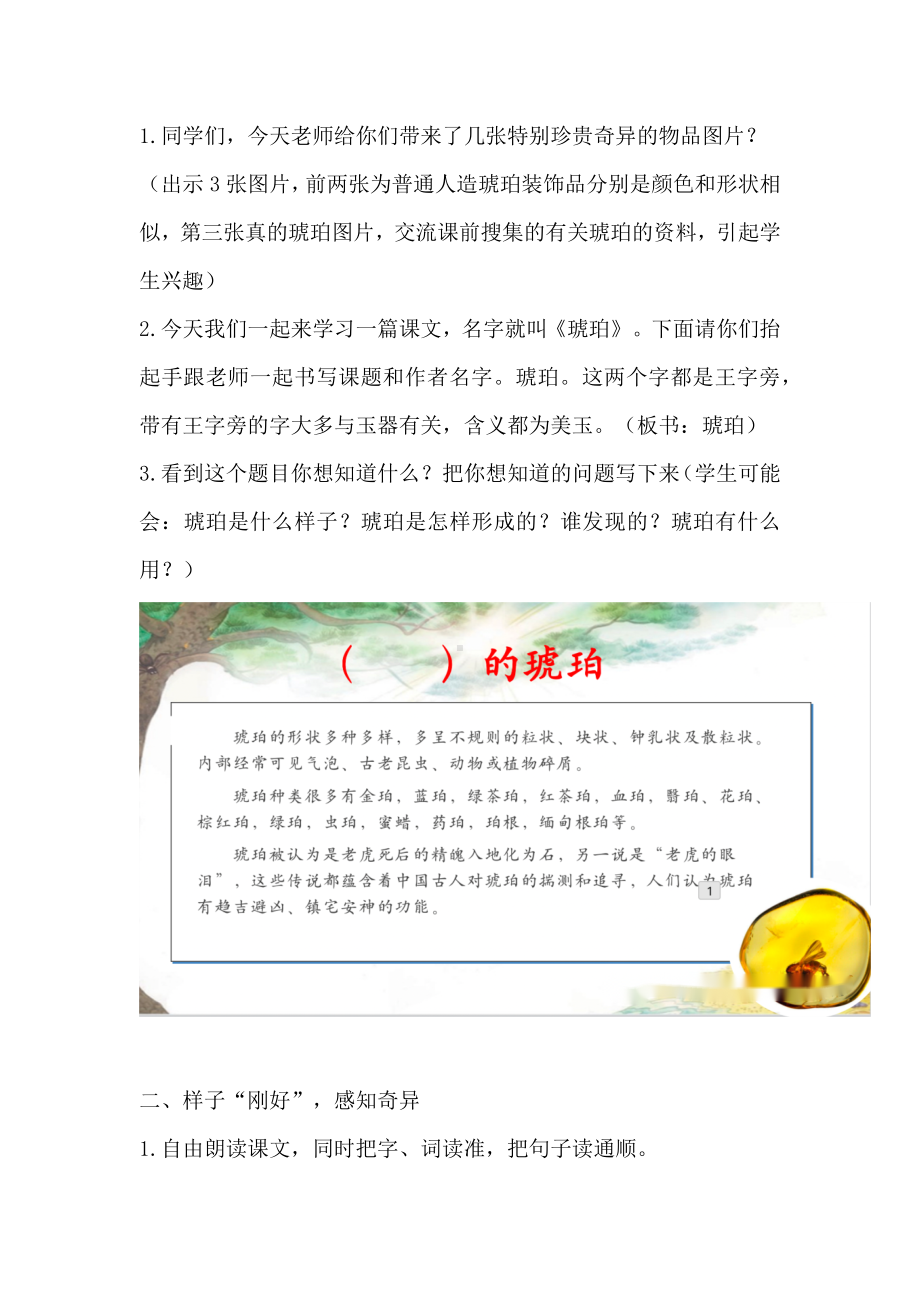 说明“刚好”遇见“美好”：新课标下《琥珀》教学设计（五下）.docx_第2页