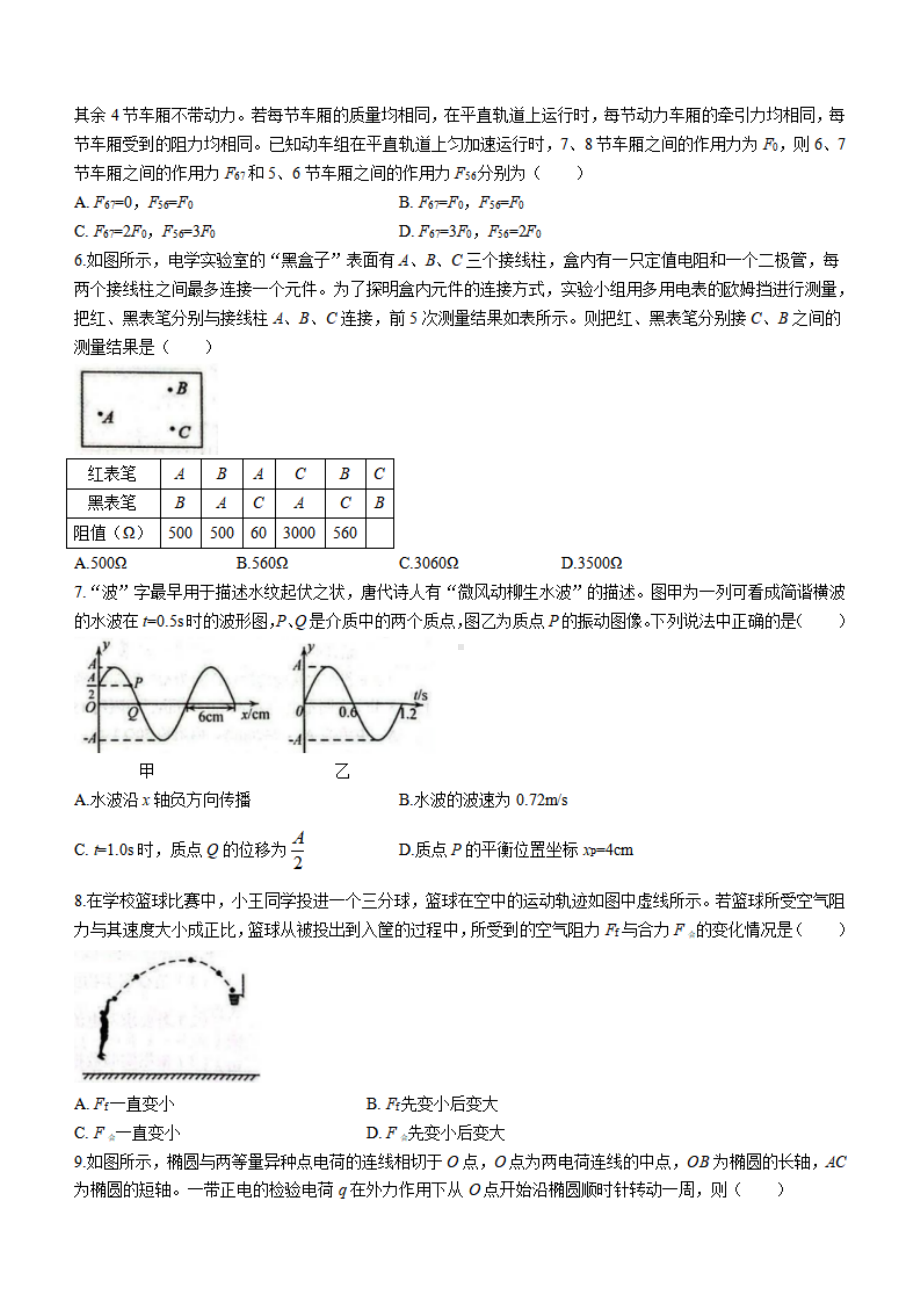 新疆乌鲁木齐地区2024届高三上学期第一次质量监测物理试卷及答案.pdf_第2页