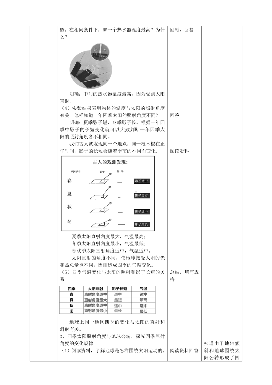 1.3《四季的形成》 教案-2024新人教鄂教版五年级下册《科学》.doc_第2页