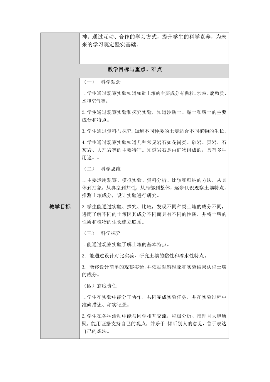 2024新人教鄂教版三年级下册《科学》第一单元《土壤和岩石》单元备课 教案（表格式）.docx_第3页