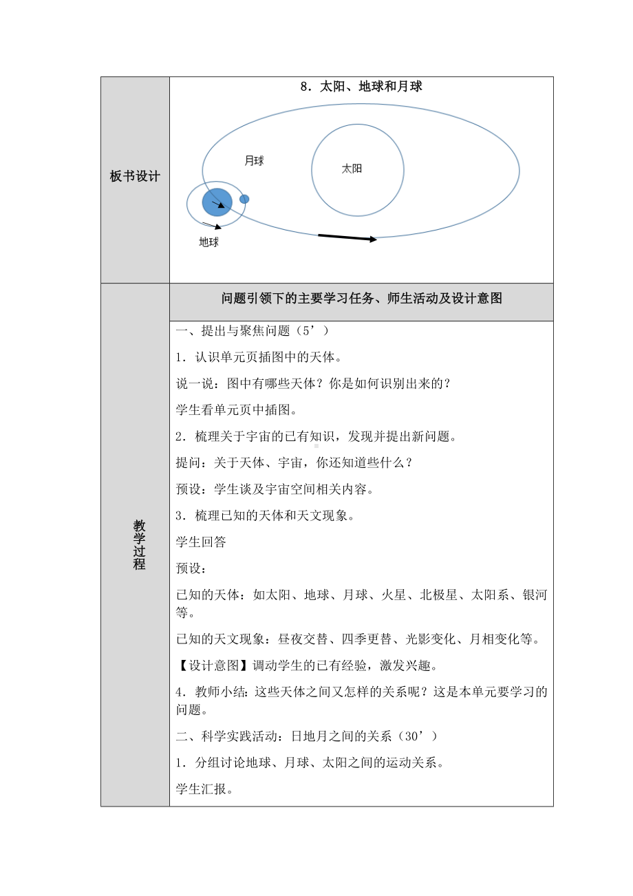 第8课《太阳、地球和月亮》教案（表格式）-2024新人教鄂教版六年级下册《科学》.docx_第2页