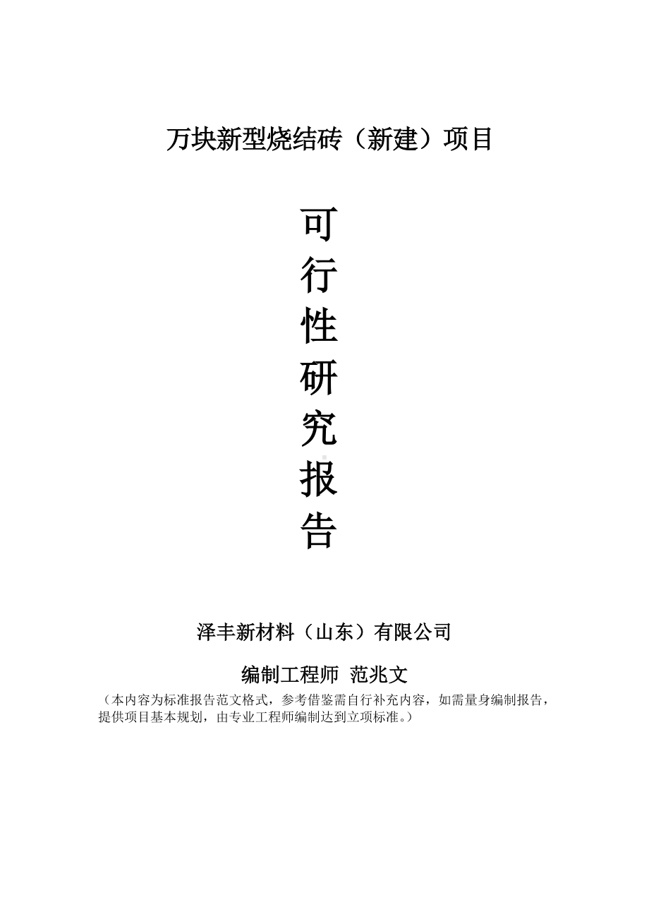 万块新型烧结砖建议书可行性研究报告备案可修改案例模板.doc_第1页