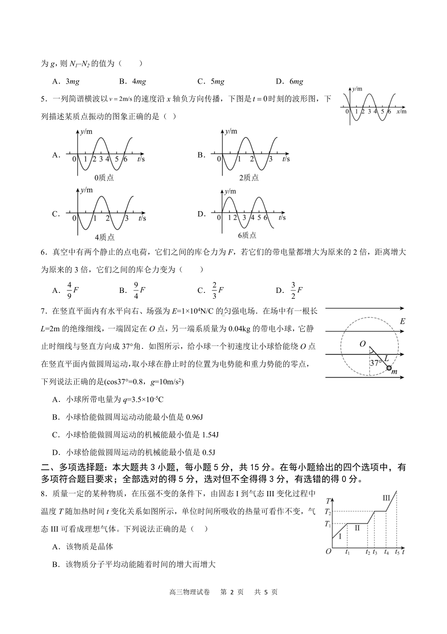 重庆市缙云教育联盟2023-2024高三下学期3月物理月考试卷及答案.pdf_第2页