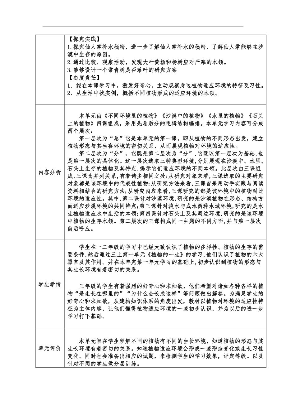 2024新苏教版三年级下册《科学》第二单元 植物与环境 大单元教学设计+6 沙漠中的植物 教案（表格式）.docx_第2页