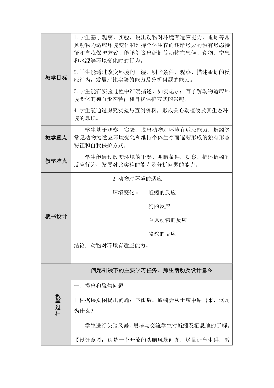 2024新人教鄂教版六年级下册《科学》第2课《动物对环境的适应》教案（表格式）.docx_第2页