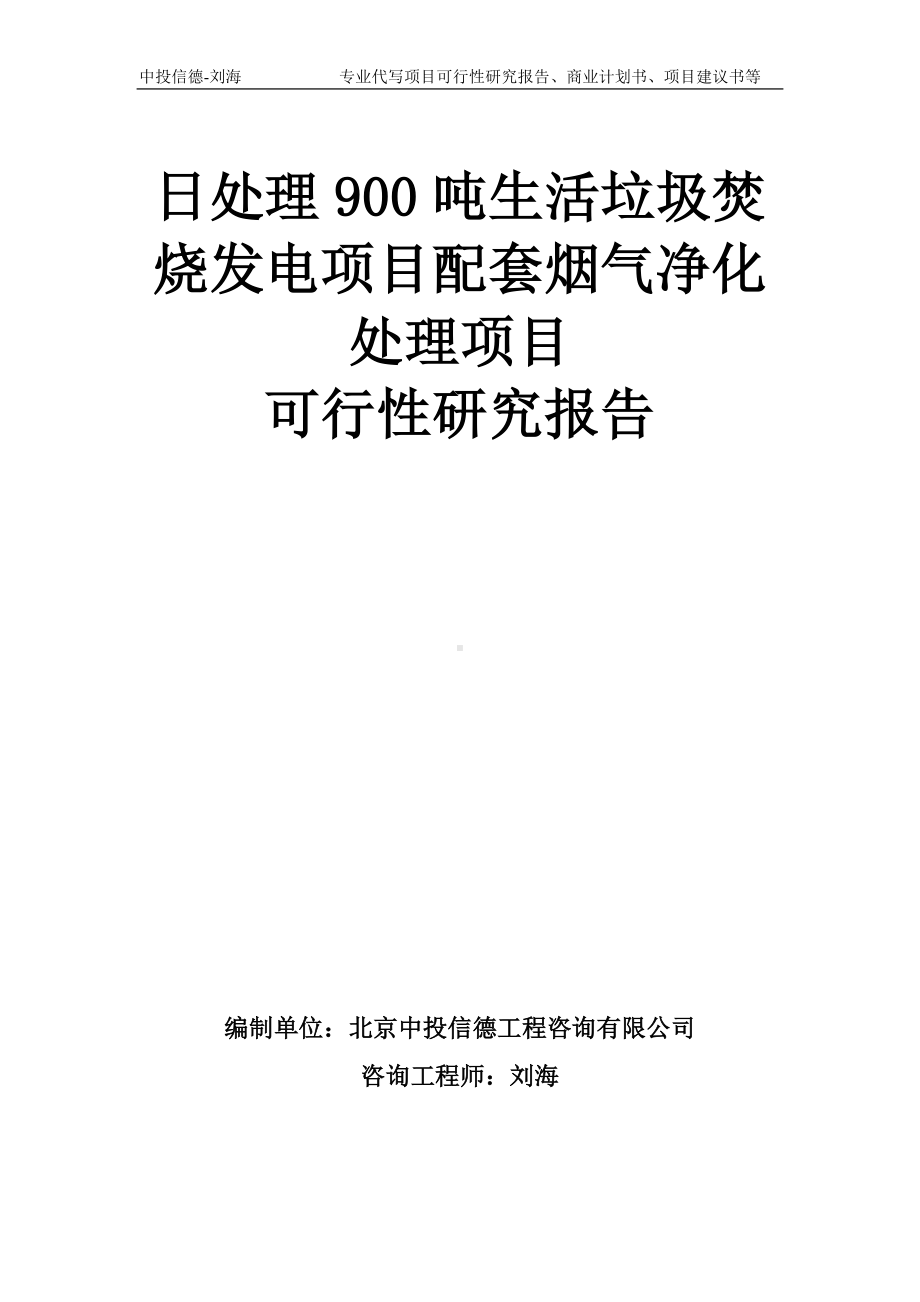 日处理900吨生活垃圾焚烧发电项目配套烟气净化处理项目可行性研究报告模板-备案审批.doc_第1页