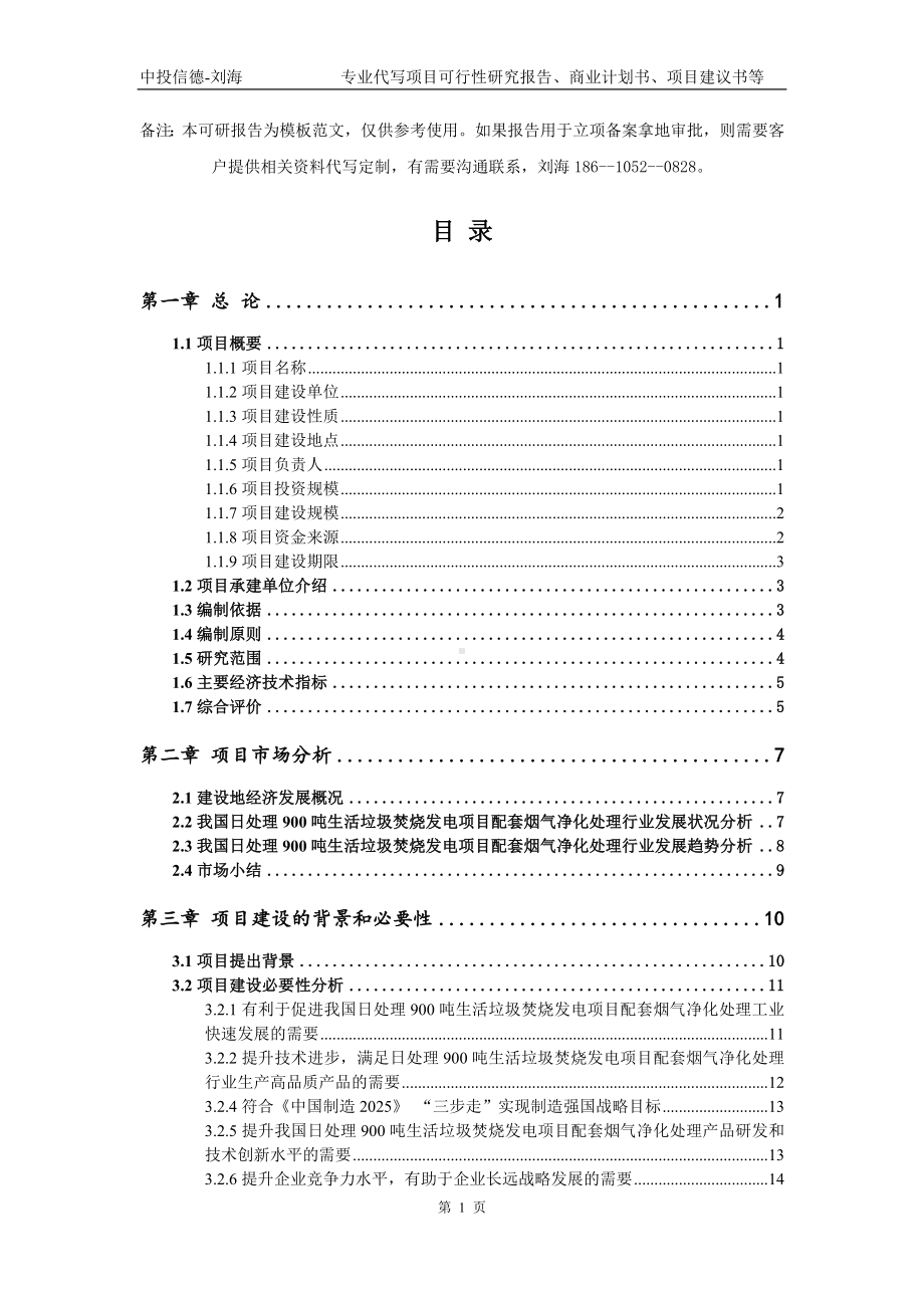 日处理900吨生活垃圾焚烧发电项目配套烟气净化处理项目可行性研究报告模板-备案审批.doc_第2页