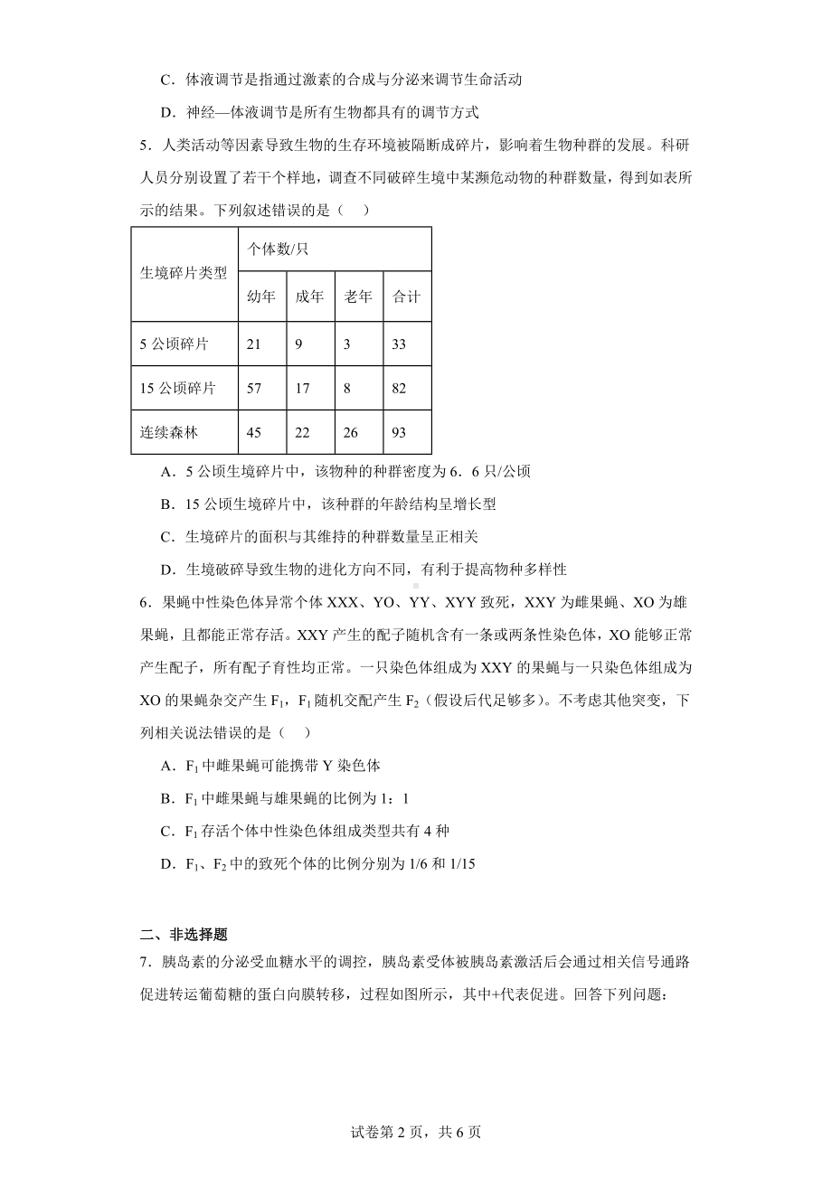 2024届陕西省西安博爱国际学校高三下学期一模理综生物试题.docx_第2页