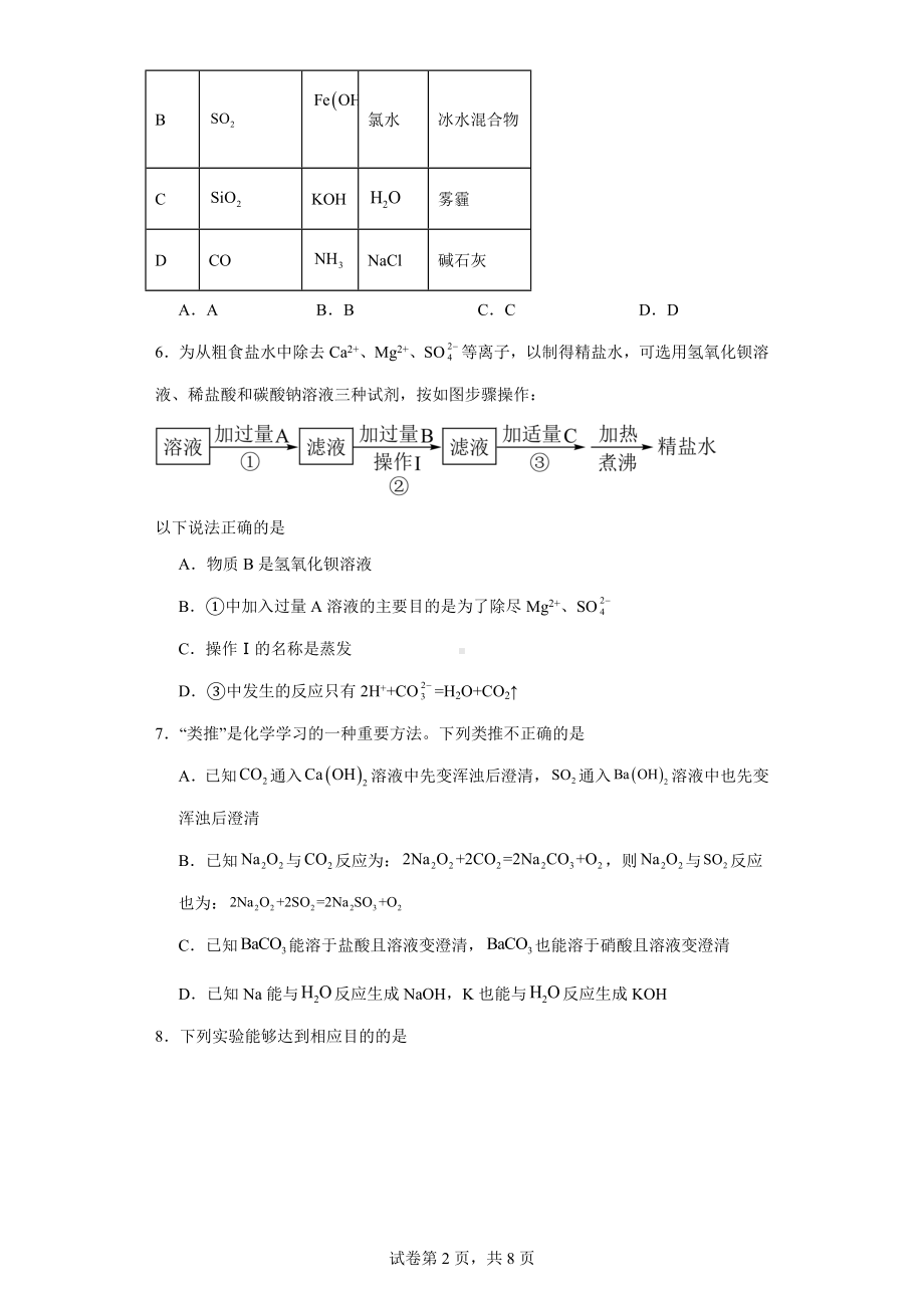 广东省深圳市人大附中深圳学校2023-2024学年高一上学期期中考试化学试题.docx_第2页